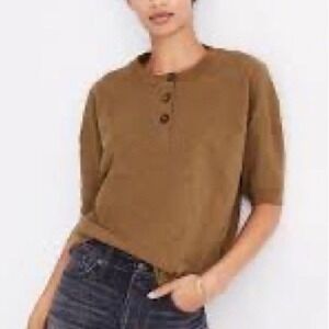 MADEWELL Raw Edge Henley Crop Top Shirt Green Small